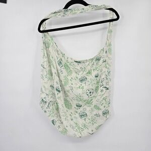 Free People‎ Christmas Holiday Print Shoulder Bag Tote Lightweight Green White